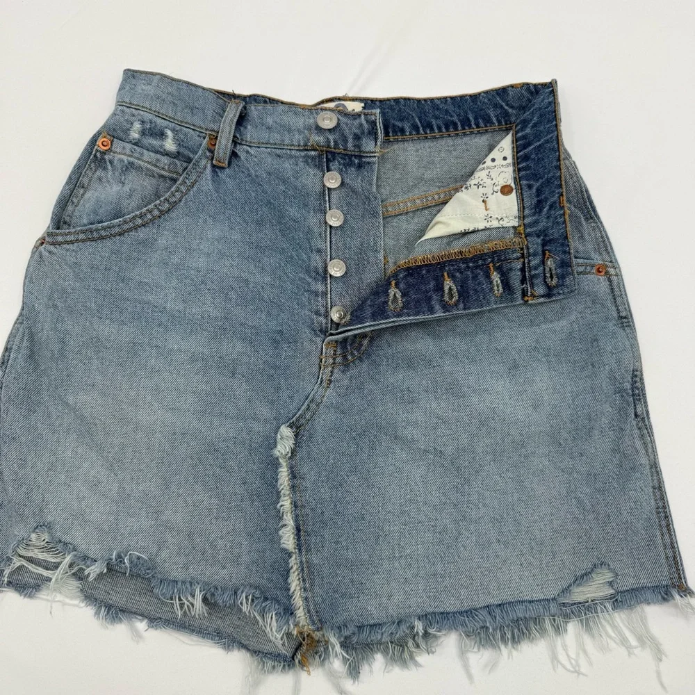Free People We the Free Brea Mini Skirt Cut Off Denim Size 28 Distressed Raw Hem